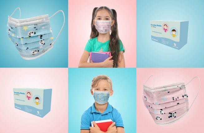 Produktbild von 50 OP-Kindermasken – 3-lagig, Blau, Medizinischer Mundschutz, Atmungsaktiv, Mit Nasenbügel, Einweg, Für Schule & Alltag