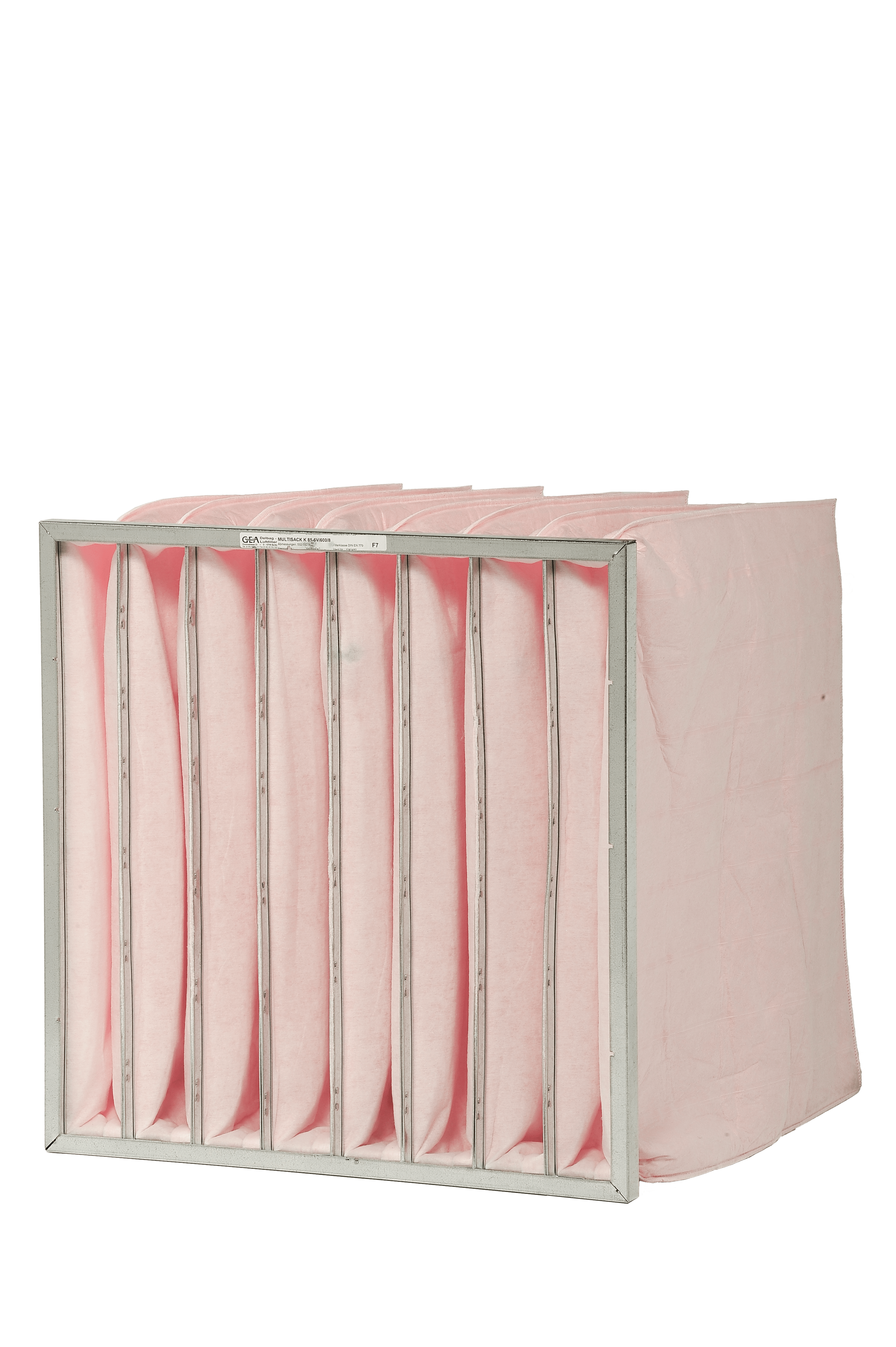 Taschenfilter aus synthetischem Filtermedium. Halterahmen aus
