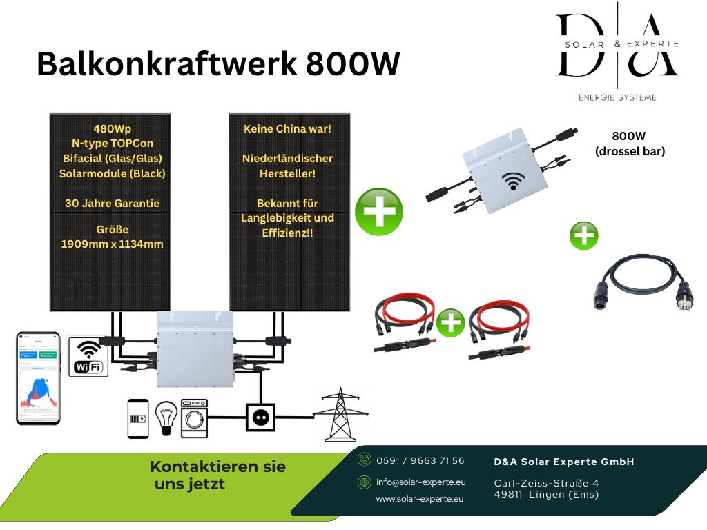 Solarway® 880 W Balkonkrachtcentrale 800 W Compleet Stopcontact Zonne Installatie