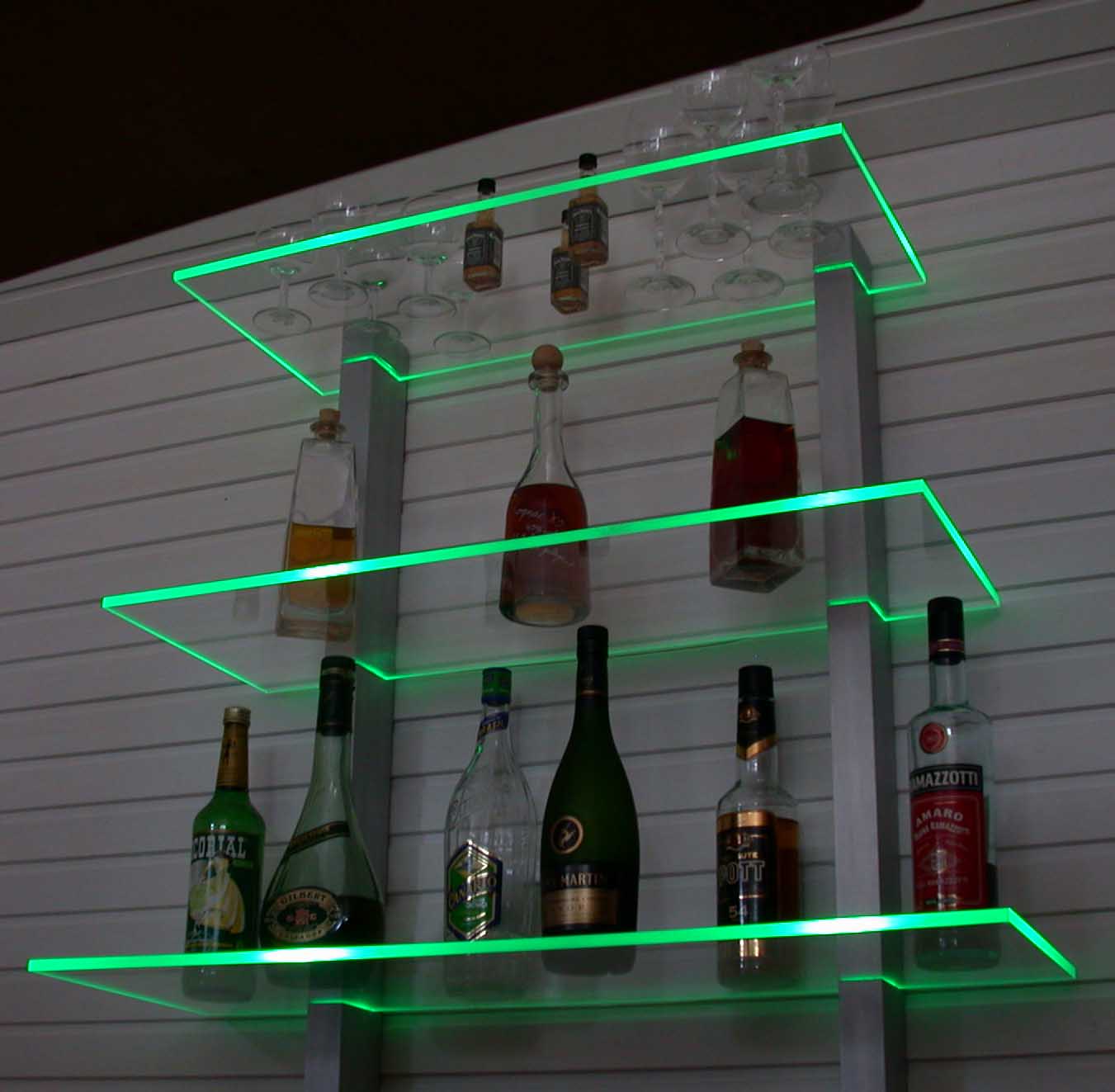 Barregal Weinregal, LED-beleuchtetes Hausbarregal mit RF-Fernbedienung und App-Steuerung, 1 stufiges Getränkebeleuchtungsregal aus Acryl, 600 x