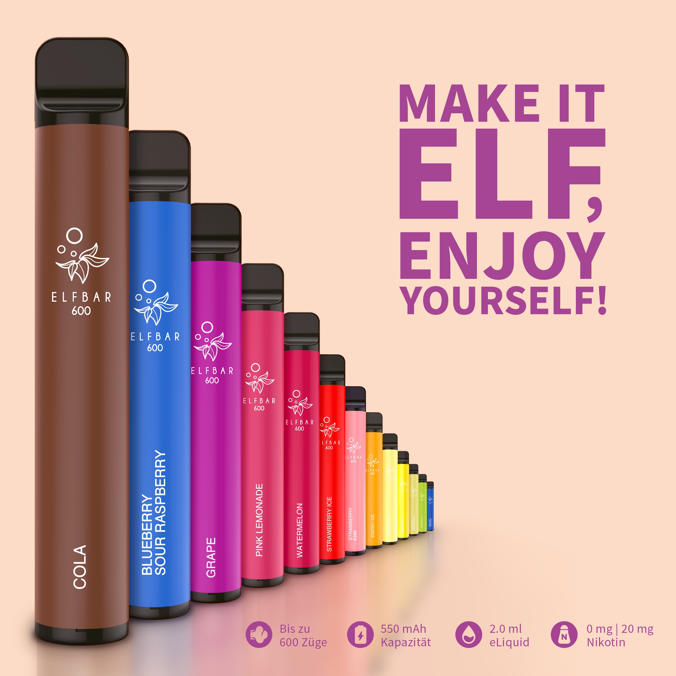Elfbar 600 / Elf Bar 600 Einweg E-Zigarette / E-Shisha - verschiedene  Sorten / Aromen in München