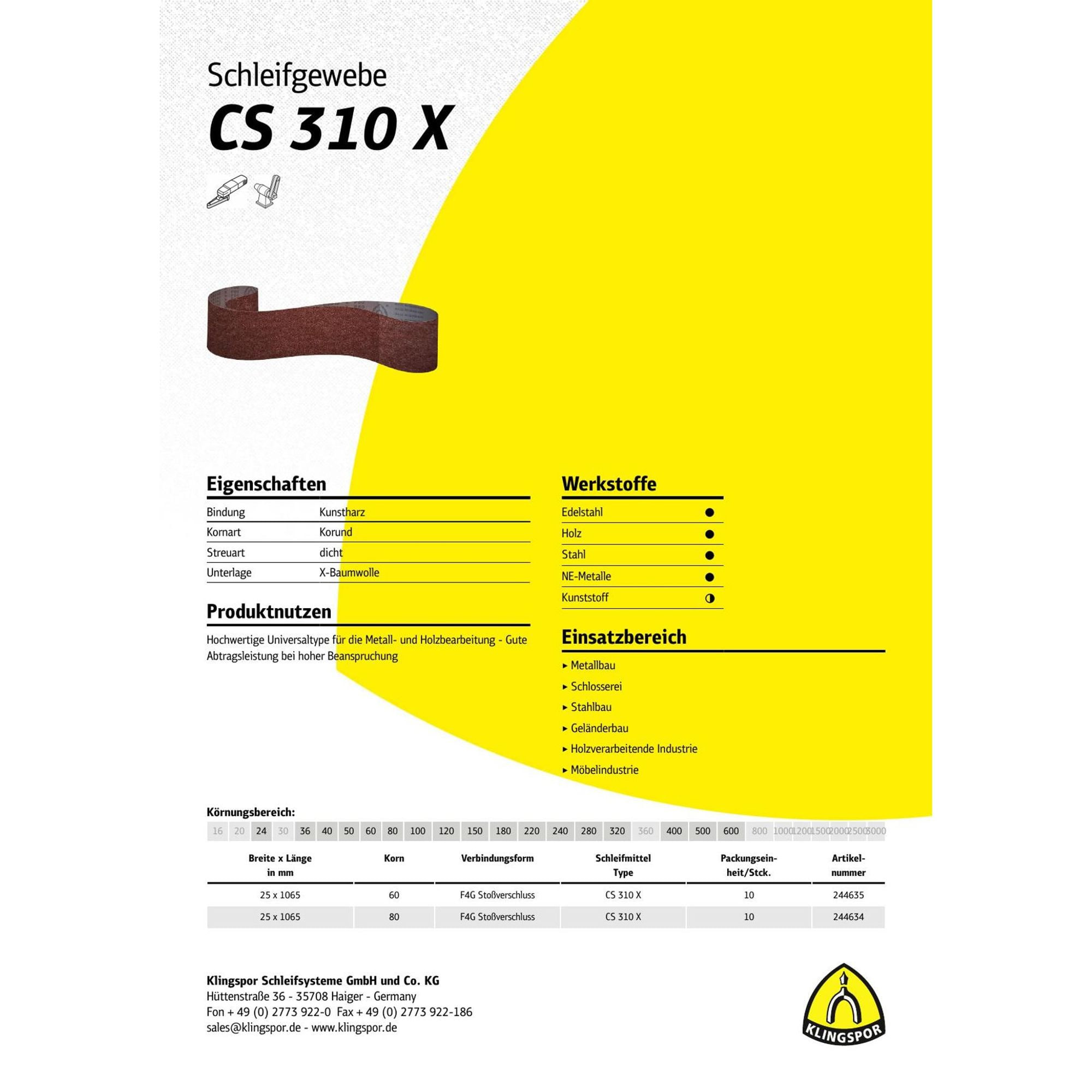 Klingspor CS 310 X - Schleifbänder 150 x 2000 mm (80 Klingspor CS 310 X - Schleifbänder 150 x 2000 mm (80